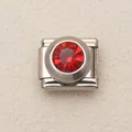 Ciondolo italiano in acciaio inox con grande pietra rossa tonda per bracciale fai da te - Rosso