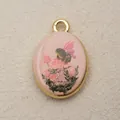 Pendentif ovale en cuivre style vintage avec illustration de fée rose et champignon - Style Champignon Elfe (3)
