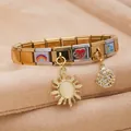 Bracelet italien modulaire en acier inoxydable bicolore avec pendentifs soleil et coquillage - Sun And Shell Pendant (BEST FRIEND) / Style 3