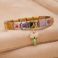 Bracelet à breloques modulable italien bicolore avec pendentif tulipe en acier - Tulip Pendant (MOM Daughter) / 4