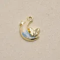 Gold-toned crescent moon pendant with butterfly and star for DIY jewelry crafting - Blue White Gradient Moon Butterfly Style (3)