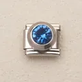 Charm modulare italiano in acciaio inox con un grande cristallo blu sfaccettato - Azzurro