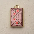 Vintage copper rectangular charm featuring pink floral envelope design and heart - Pink Envelope Style (6)