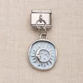 Maillon de bracelet italien avec pendentif soleil et lune sur émail bleu clair doux - Style Soleil Lune Bleu Argent