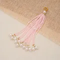 Handmade long pink bead tassel pendant with white pearls for jewelry and DIY accessories - Pink
