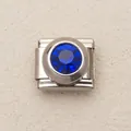 Link charm italiano in acciaio inossidabile con cristallo rotondo blu portafortuna - Blu scuro