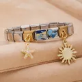 Bracelet modulaire italien élégant en acier inoxydable bicolore avec pendentifs - 6