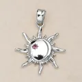 Celestial sun and moon pendant with a pink gemstone inlay and polished silver finish - Sun Moon / Pendant Only (No Chain)