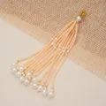 Elegant long pearl tassel pendant with white and peach beads for jewelry DIY crafts - Orange