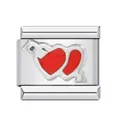 Dettaglio di un charm italiano in acciaio con cuore rosso e freccia in smalto rosso. - Doppi Cuori Rossi (ICY035)