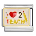 Detailed view of teacher-themed Italian link charm with heart and pencil design - Teach Heart Style (ICJ1512)