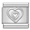 Vista dettagliata di un charm modulare italiano in acciaio con design a cuore. - Triplo cuore nidificato argentato (ICY1397)