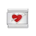 Dettaglio del cuore in smalto rosso e freccia su maglia charm in acciaio. - Cuore di Cupido (ICY060)