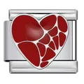 Vista macro detallada del corazón de esmalte rojo en eslabón de pulsera italiana - Estilo Mosaico de Corazón Rojo (ICJ2303)