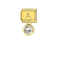 Vista dettagliata di un charm italiano dorato con un ciondolo rotondo in cristallo - Aprile Strass Bianco (ICG490) / Oro
