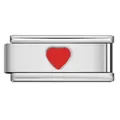 Dettaglio macro di un link charm cuore rosso per bracciale modulare italiano - Cuore smaltato rosso (ICY714-2)