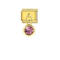 Vista dettagliata di una maglia per bracciale italiano dorata con cristallo tondo viola - Giugno Morganite Viola Chiaro (ICG492) / Oro