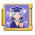 Close-up of Italian modular charm featuring female graduate illustration - Female Graduate Figure (ICP-JFAA0073-1) / Silver