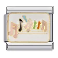 Detalle de eslabón de pulsera italiana de acero con diseño de notas musicales - Music Note Style (ICJ375)