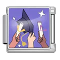 Close-up of graduation themed Italian modular link charm with diploma illustration - Multi-Skin Celebrate Cap (ICP-JFAA0079-1) / Silver
