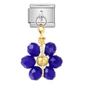 Detailed close-up of dark blue crystal flower charm for Italian modular bracelets - Silver Base Blue Flower (ICG787-2)