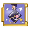 Macro detail of a square gold Italian modular charm link for graduation season - Graduation Time Cap Lift (ICP-JFAA0077-2) / Gold
