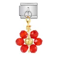 Detail view of red faceted crystal flower charm for Italian modular steel bracelets - Silver Base Red Flower (ICG782-2)