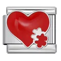 Corazón de esmalte rojo con pieza de puzzle eslabón de charm italiano en acero inoxidable - Estilo Rompecabezas de Corazón (ICJ2302)