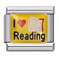 Maglia per bracciale italiano in acciaio con design giallo 'I love Reading' - Motivo I Love Reading (ICJ421)