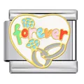 Heart-shaped gold-plated stainless steel Italian modular charm with forever enamel detail - Forever Heart Rings Style (ICJ2311)