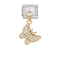 Funkelnder Schmetterling-Anhänger für italienische Modularmbänder in Gold und Silber - Goldener Schmetterling Anhänger (ICG576-1) / Silberne Basis Weißer Strass