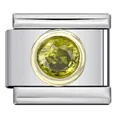 Silver stainless steel Italian modular charm featuring a vibrant yellow-green gemstone - Olive Green Stone (J364-1)