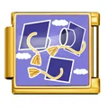 Graduation themed Italian modular charm link for DIY jewelry bracelets with mortarboards - Jumping Caps with Clouds (ICP-JFAA0078-2) / Gold