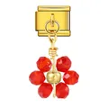 Italian gold modular charm with red crystal flower pendant for DIY bracelets - Gold Base Red Flower (ICG782)