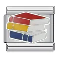 Dettaglio di un charm italiano in acciaio inossidabile con design a libri colorati. - Motivo Libri Colorati (ICJ891)