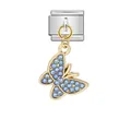 Blauer Kristall Schmetterling Anhänger für italienisches Modular-Armband aus Edelstahl - Goldener Schmetterling Anhänger (ICG576-4) / Silberne Basis Blauer Strass