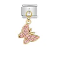 Italienisches Armband-Element mit einem Schmetterlingsanhänger und rosa Strass. - Silberbasis Rosa Strass