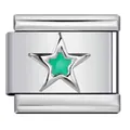 Modular stainless steel Italian charm link with a vibrant green enamel star design - Green Star Style (ICY650)