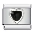 Maglia per bracciale italiano in acciaio inox con cuore in smalto nero dal design moderno - Cuore Nero (ICY413)