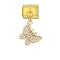 Eleganter vergoldeter Schmetterlingsanhänger mit Kristallen für italienische Modularmbänder - Goldene Basis Weiße Strass