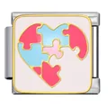 Eslabón de pulsera italiana de acero inoxidable con diseño de corazón de rompecabezas - Estilo Corazón Rompecabezas Rojo Azul (ICJ2307)