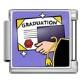 Stainless steel Italian module charm with graduation theme for DIY bracelet - Diploma Style (ICP-JFAA0072-1) / Silver