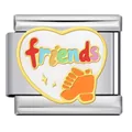 Heart-shaped stainless steel charm with colorful friends text and handshake motif - Friends Heart Style (ICJ2309)