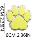 Écusson brodé chenille patte de chien jaune et argent brillant, taille 6 cm 2,36 po - Pièce Unique (X6ZZ-115-03) / Jaune