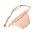 Macro view of light pink waterproof nylon sports waist bag with gold-tone hardware - 28*18*7cm / Nude Pink