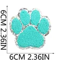 Écusson chenille patte de chien turquoise avec bordure pailletée argent, 6x6 cm - Pièce Unique (X6ZZ-115-04) / Bleu Cyan