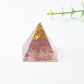 3cm Orgone Energy Pyramid with natural rose quartz chips and gold foil for desk decor - 3cm / Strawberry Quartz