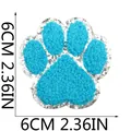 Écusson chenille patte bleue pailletée 6x6cm autocollant broderie pour vêtement - Pièce Unique (X6ZZ-115-06) / Bleu sarcelle
