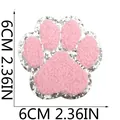 Écusson brodé en peluche patte de chat rose avec bordure pailletée, taille 6x6cm - Pièce Unique (X6ZZ-115-07) / Rose