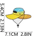 Detailed macro view of a sun hat embroidered patch with precise size dimensions shown - Bucket Hat Style (W29LY-068-21)
